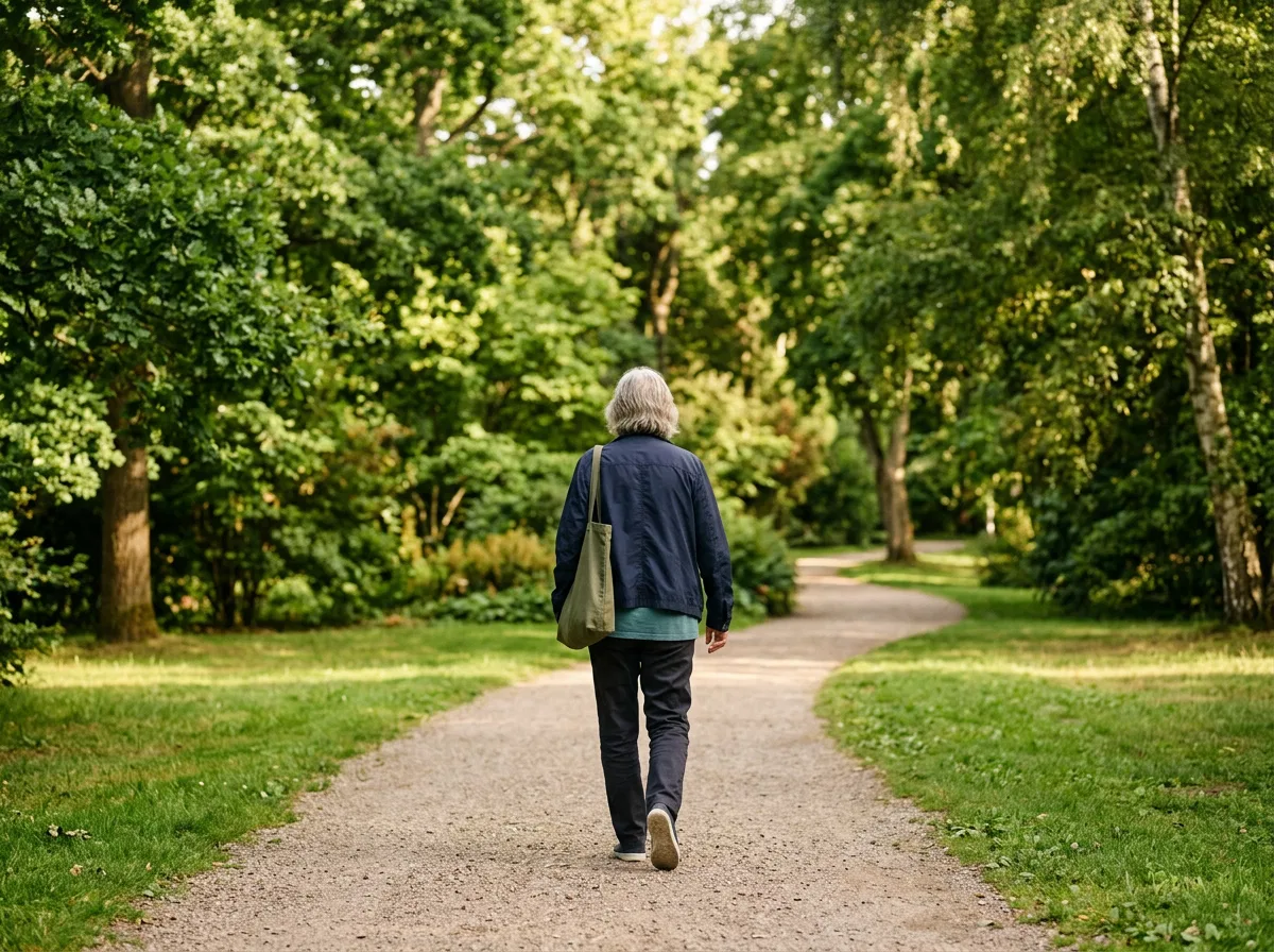 Person på gåtur i park - aktiv livsstil
